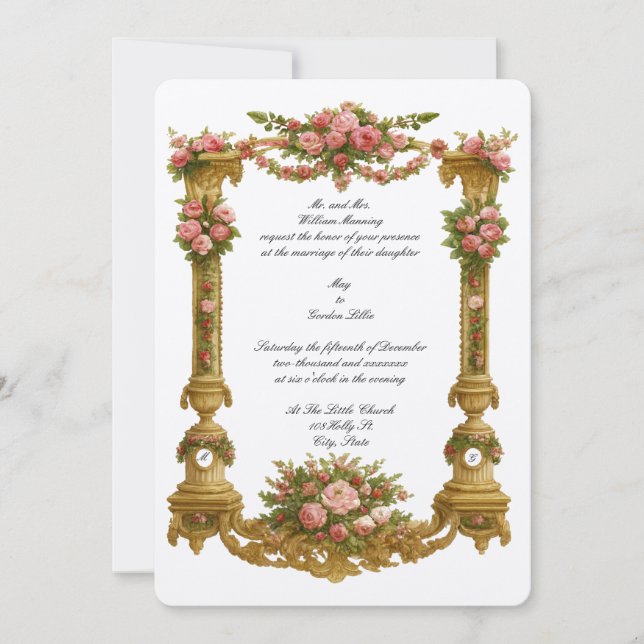 Invitación Baroque Rococo Pedestal Color Frame Wedding (Anverso)