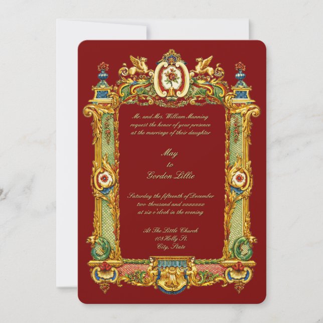 Invitación Baroque Rococo Rocaille Griffins Frame Wedding (Anverso)