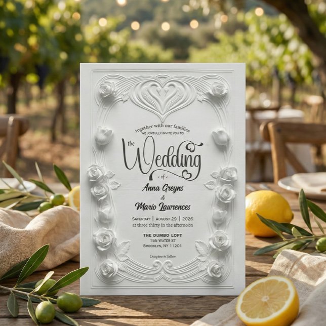 Invitación Baroque White Rose Faux 3D Embossed Formal Wedding (Subido por el creador)