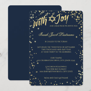 Invitación Barra azul de la Marina del cielo de oro Mitzvah
