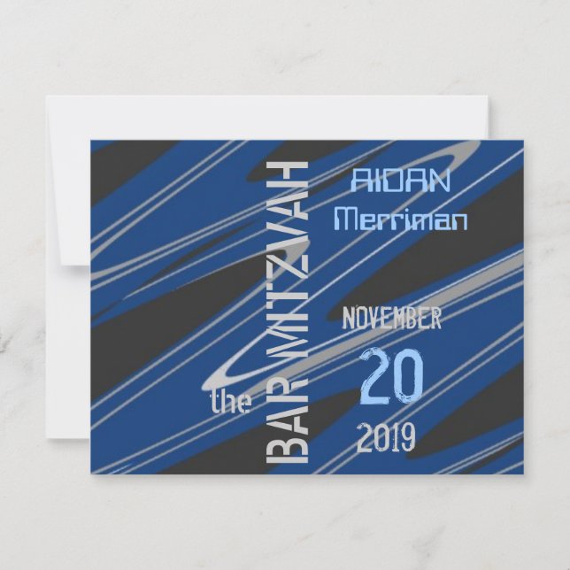 Invitación Barra azul Mitzvah de la onda (Anverso)