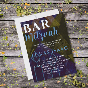 Invitación Barra azul moderna clásica Mitzvah Tipo negrita