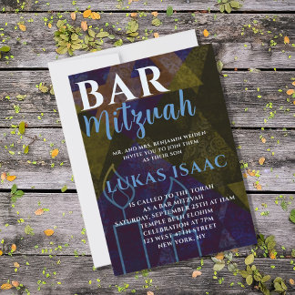 Invitación Barra azul moderna clásica Mitzvah Tipo negrita