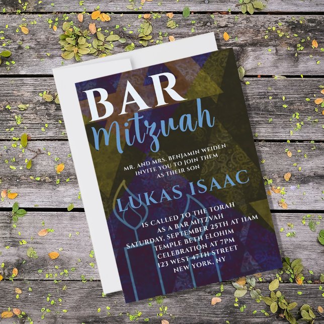 Invitación Barra azul moderna clásica Mitzvah Tipo negrita (Subido por el creador)