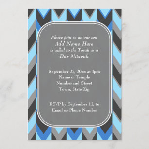 Invitación Barra azul y gris Mitzvah del modelo de Chevron
