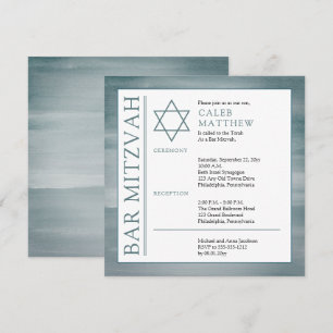 Invitación Barra de acuarela lavada azul Mitzvah