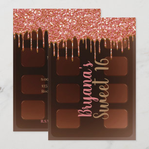 Invitación Barra de Chocolate con Brillo Rosa Goteante Dulce 