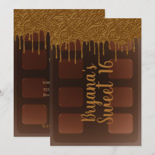 Invitación Barra de Chocolate Gold Drip Caramelo Dulce Fiesta