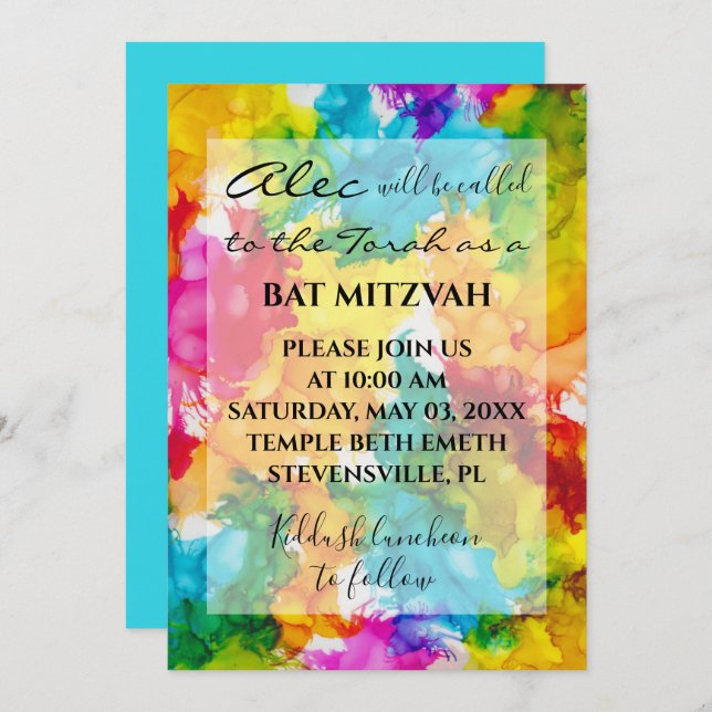Invitación Barra de murciélago Mitzvah Esplash of Color Invit (Anverso / Reverso)