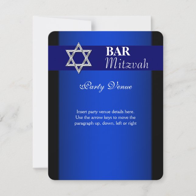Invitación Barra de plata azul mitzvah insertar fondo azul (Anverso)