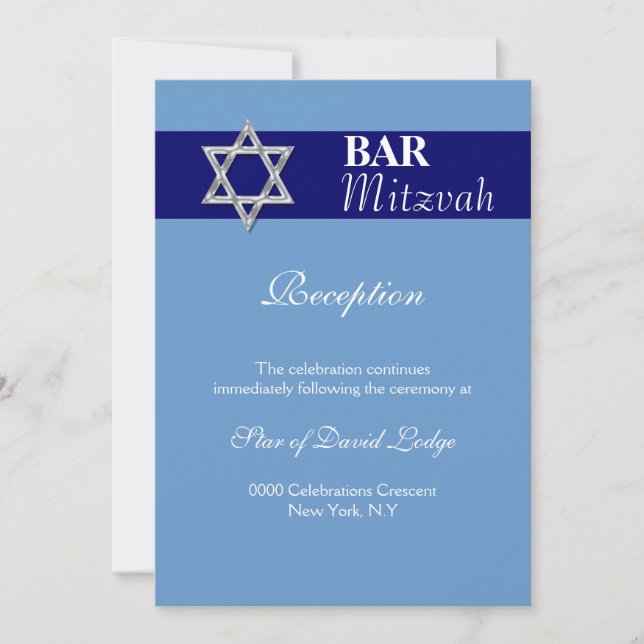 Invitación Barra de plata azul mitzvah| RECEPCIÓN (Anverso)