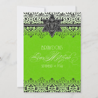 Invitación Barra de plata Mitzvah Verde Negro y blanco