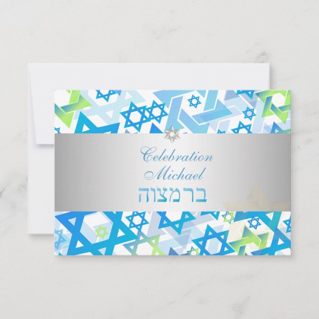 Invitación Barra de recepción de PixDezines mitzvah/lime+azul (Anverso)