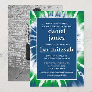 Invitación Barra de tinte azul y verde Mitzvah foto única