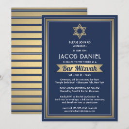 Invitación Barra de zoom virtual Mitzvah Navy azul blanco y o