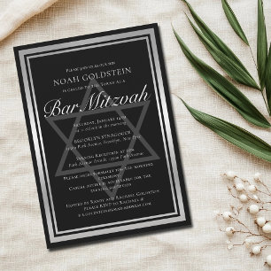 Invitación Barra formal negra de plata brillante Mitzvah