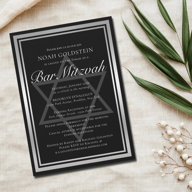 Invitación Barra formal negra de plata brillante Mitzvah (Subido por el creador)