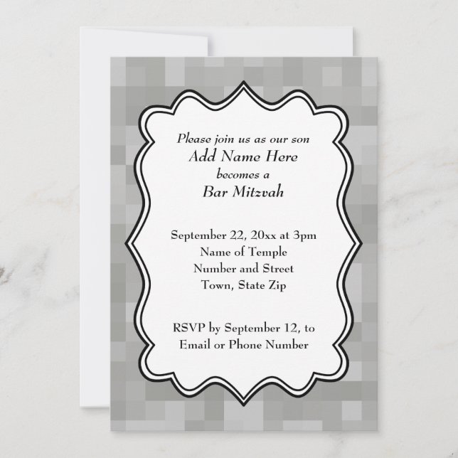 Invitación Barra gris, blanco y negro modelada Mitzvah (Anverso)