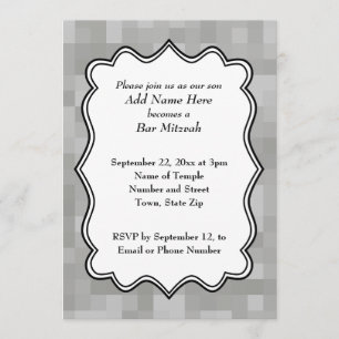 Invitación Barra gris, blanco y negro modelada Mitzvah