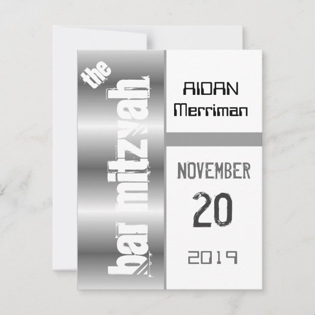 Invitación Barra gris metálica Mitzvah (Anverso)