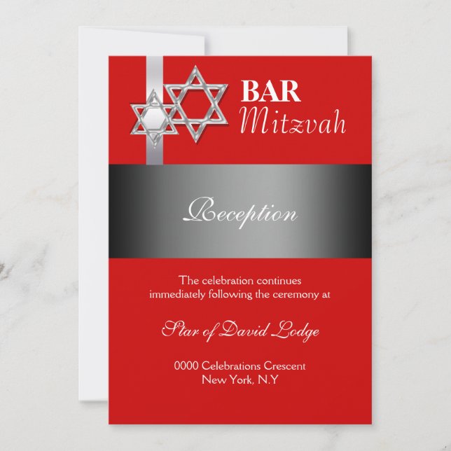 Invitación Barra gris roja mitzvah RECEPCIÓN (Anverso)