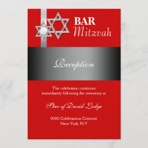 Invitación Barra gris roja mitzvah RECEPCIÓN