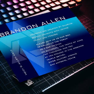 Invitación Barra Mitzvah Azul y Turquesa en cualquier color