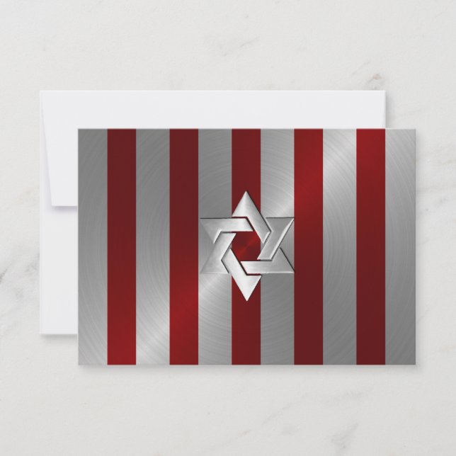 Invitación Barra Mitzvah banda roja y plateada con estrella (Anverso)
