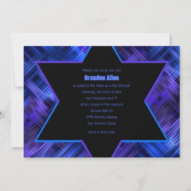 Invitación Barra Mitzvah Blue y Purple Resumen (Anverso)