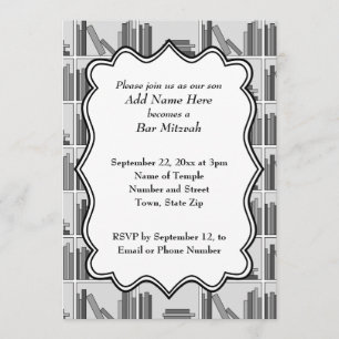 Invitación Barra Mitzvah del diseño del estante de librería