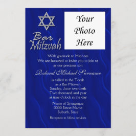 Invitación Barra mitzvah foto azul plata