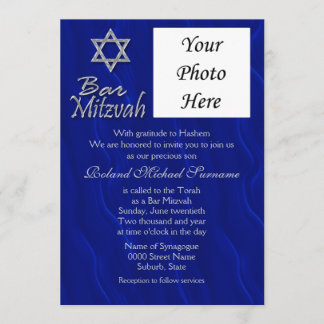 Invitación Barra mitzvah foto azul plata