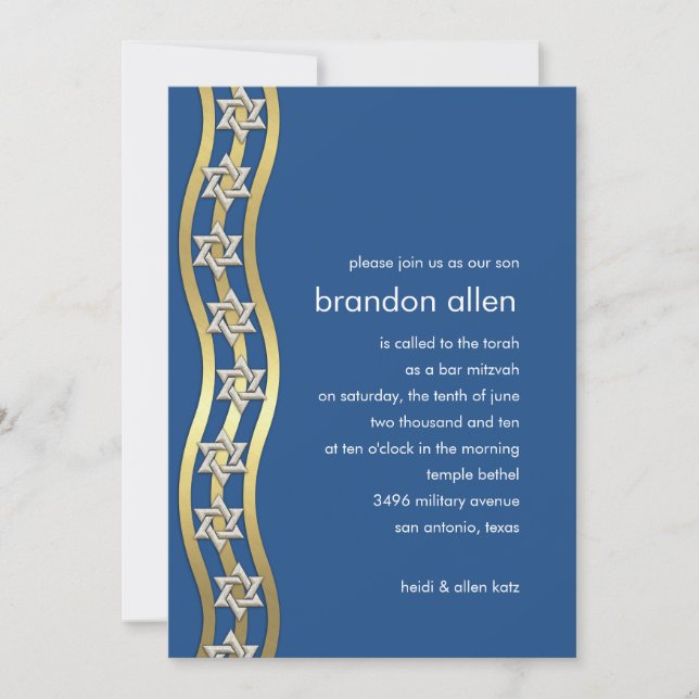 Invitación Barra Mitzvah Gold y Silver Wavly Border Cualquier (Anverso)