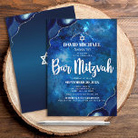 Invitación Barra Mitzvah Moderno color de agua azul agate Scr<br><div class="desc">¡Siéntete orgulloso, regocijo y exhibe este hito de tu Bar Mitzvah favorito! Envíe esta invitación fresca, única, moderna y personalizada para un evento que recordar. Tipografía de escritura blanca y Estrella de David superponen un fondo de color de galaxia azul profundo con agate azul de acero acentuado con venas falsas...</div>