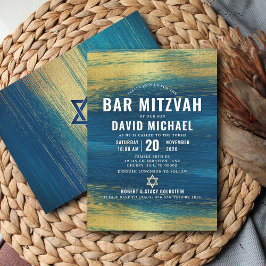Invitación Barra Mitzvah Negrita Relieve metalizado dorado de