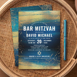 Invitación Barra Mitzvah Negrita Relieve metalizado dorado de