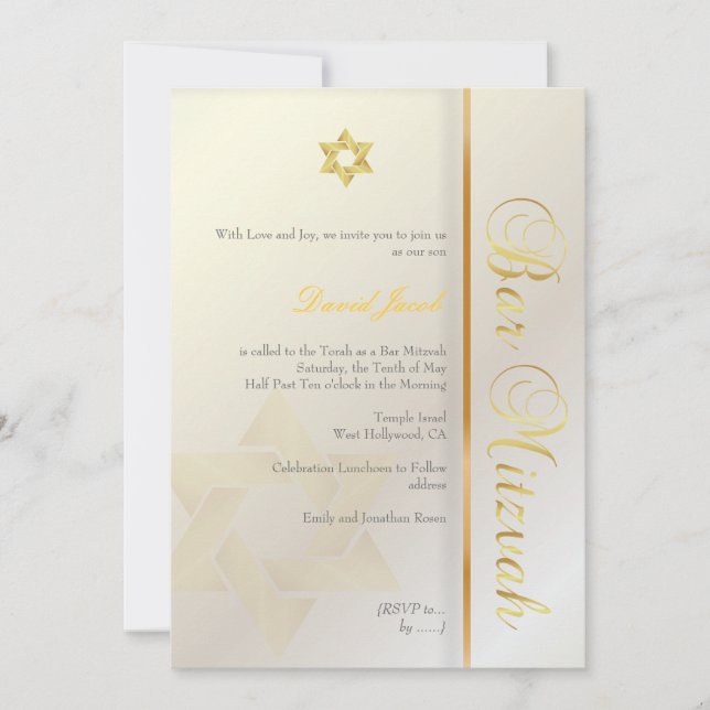 Invitación Barra Mitzvah/perla/oro (Anverso)