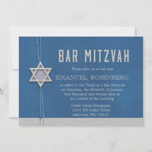 Invitación Barra Mitzvah Plata Estrellas Azules