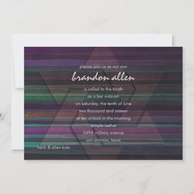 Invitación Barra Mitzvah Purple Tone Stripes (Anverso)