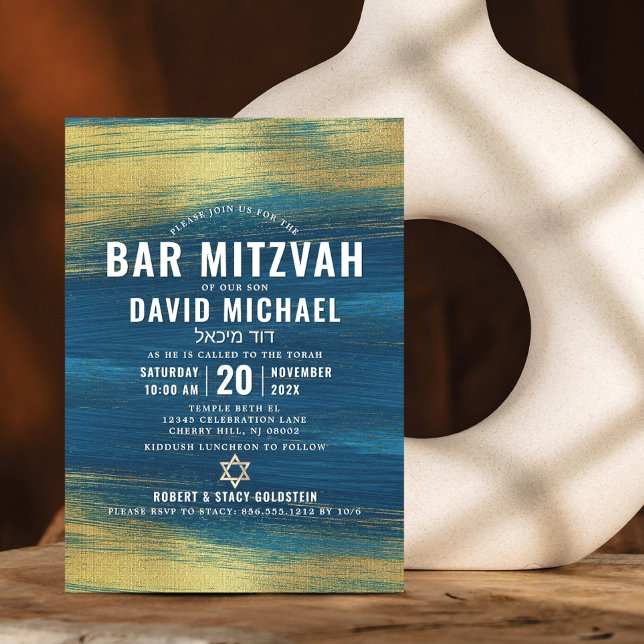 Invitación Barra Mitzvah Relieve metalizado dorado moderno ne (Subido por el creador)