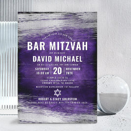Invitación Barra Mitzvah Relieve metalizado plateado púrpura
