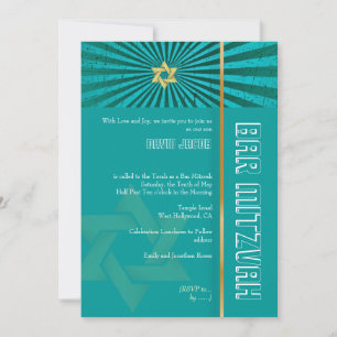Invitación Barra Mitzvah/verde azulado/oro