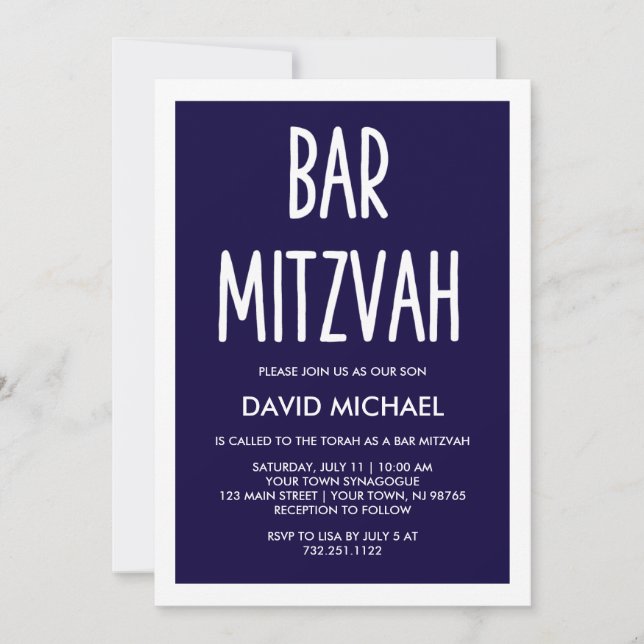 Invitación Barra moderna simple Mitzvah de la tipografía de (Anverso)