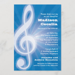 Invitación Barra-Palo Mitzvah del Clef de la música que