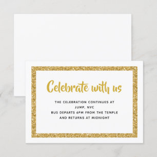 Invitación Barra Purpurina blanca y dorada Mitzvah Insertar