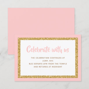 Invitación Barra Purpurina rosa y dorada Mitzvah Insertar