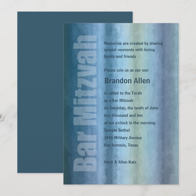 Invitación Barras de color de agua Mitzvah (Anverso / Reverso)