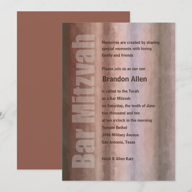 Invitación Barras de color de agua Mitzvah (Anverso / Reverso)