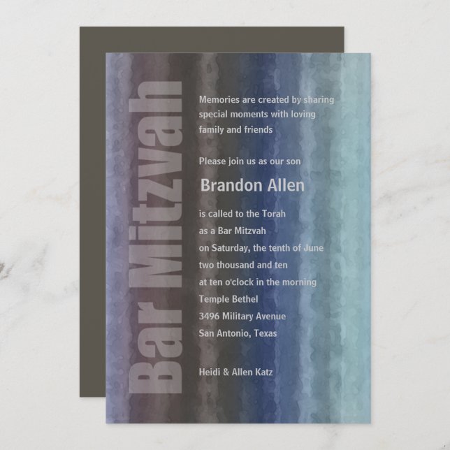 Invitación Barras de color de agua Mitzvah (Anverso / Reverso)