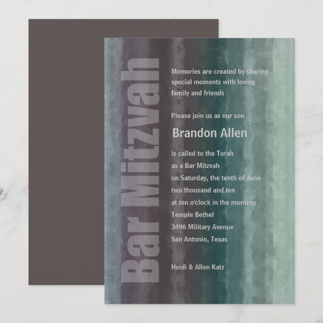 Invitación Barras de color de agua Mitzvah (Anverso / Reverso)